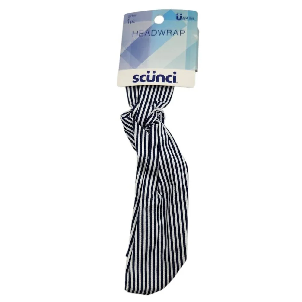2X Scunci Hair Headwrap White‎ and Navy Blue Stripes 54798 Stretch 1 Pc Each